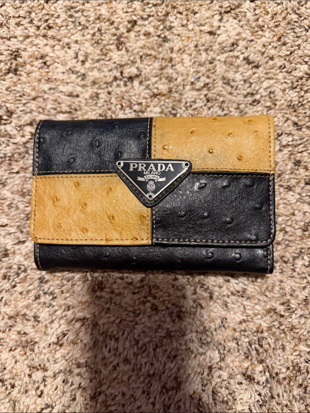 Prada Patchwork Black and Mustard Leather Wallet